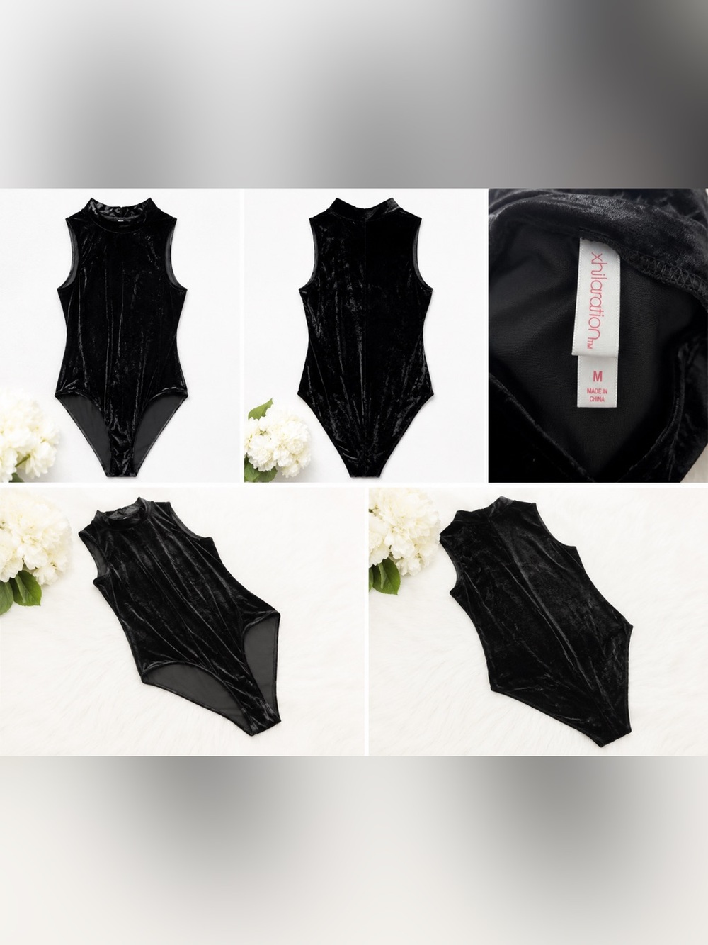 Xhilaration Women’s Black Velvet Mock Neck Sleeveless Bodysuit Size M - Picture 2 of 2